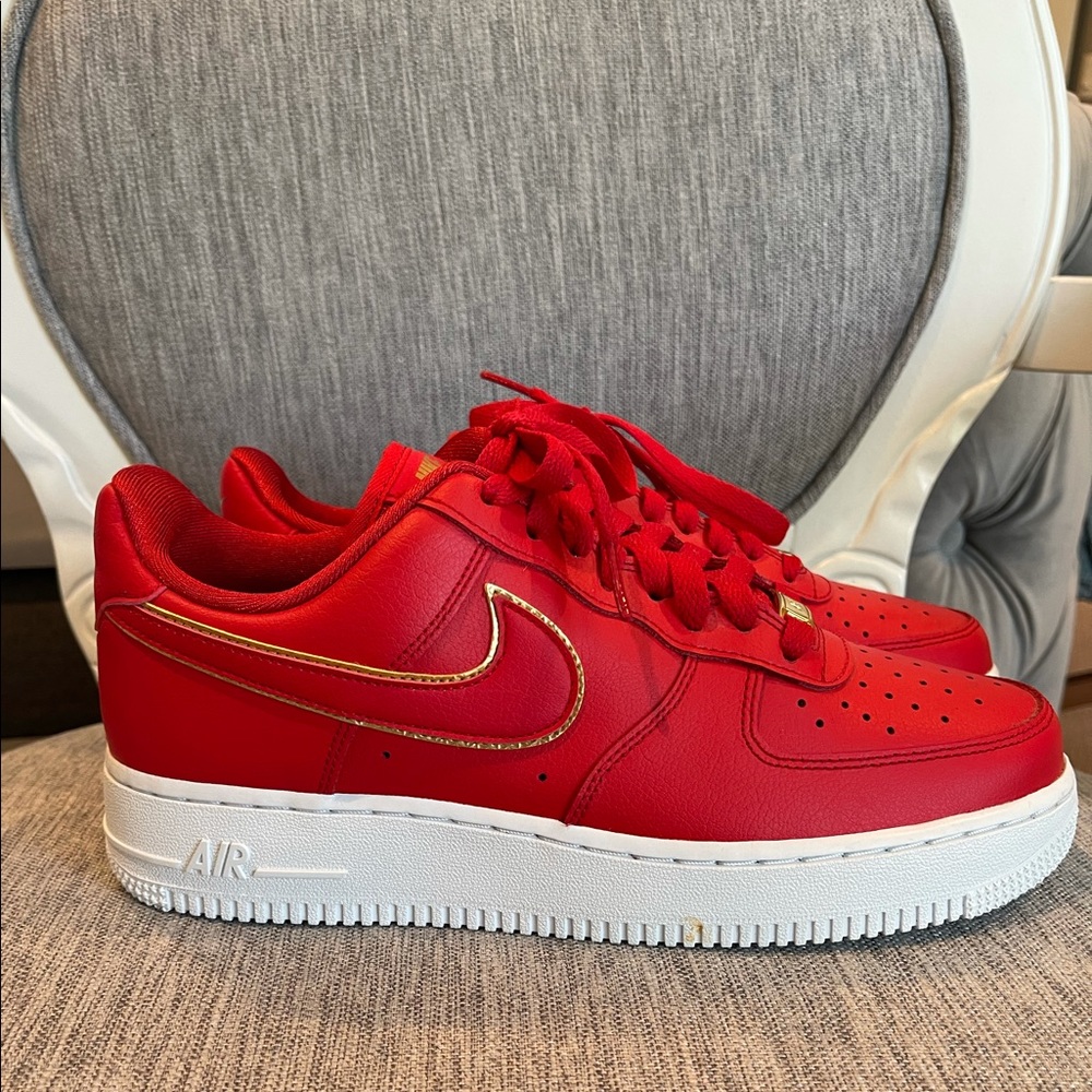 Womens Nike Air Force 1 red/gold swoosh size 9